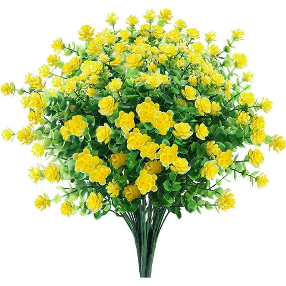 Artificial Flowers Outdoor Fake Flowers for Decoration, Spring Artificial Flowers Plastic Flowers, Fake Floral Arrangements for Home Wedding Party (6 Bundles, Yellow)
