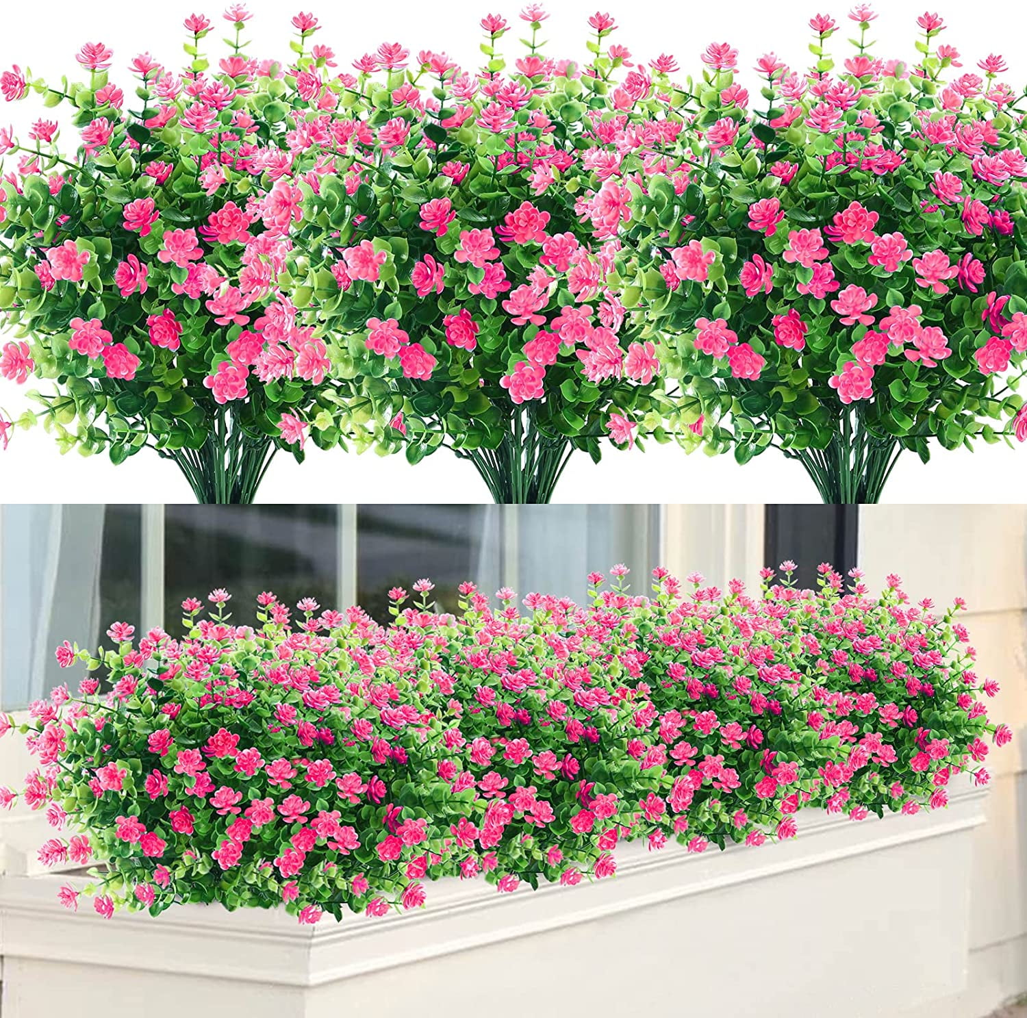 Artificial Flowers Outdoor Fake Flowers for Decoration UV Resistant No Fade Faux Plastic Plants Garden Porch Window Box Décor (6 Bundles, 2#Yellow)