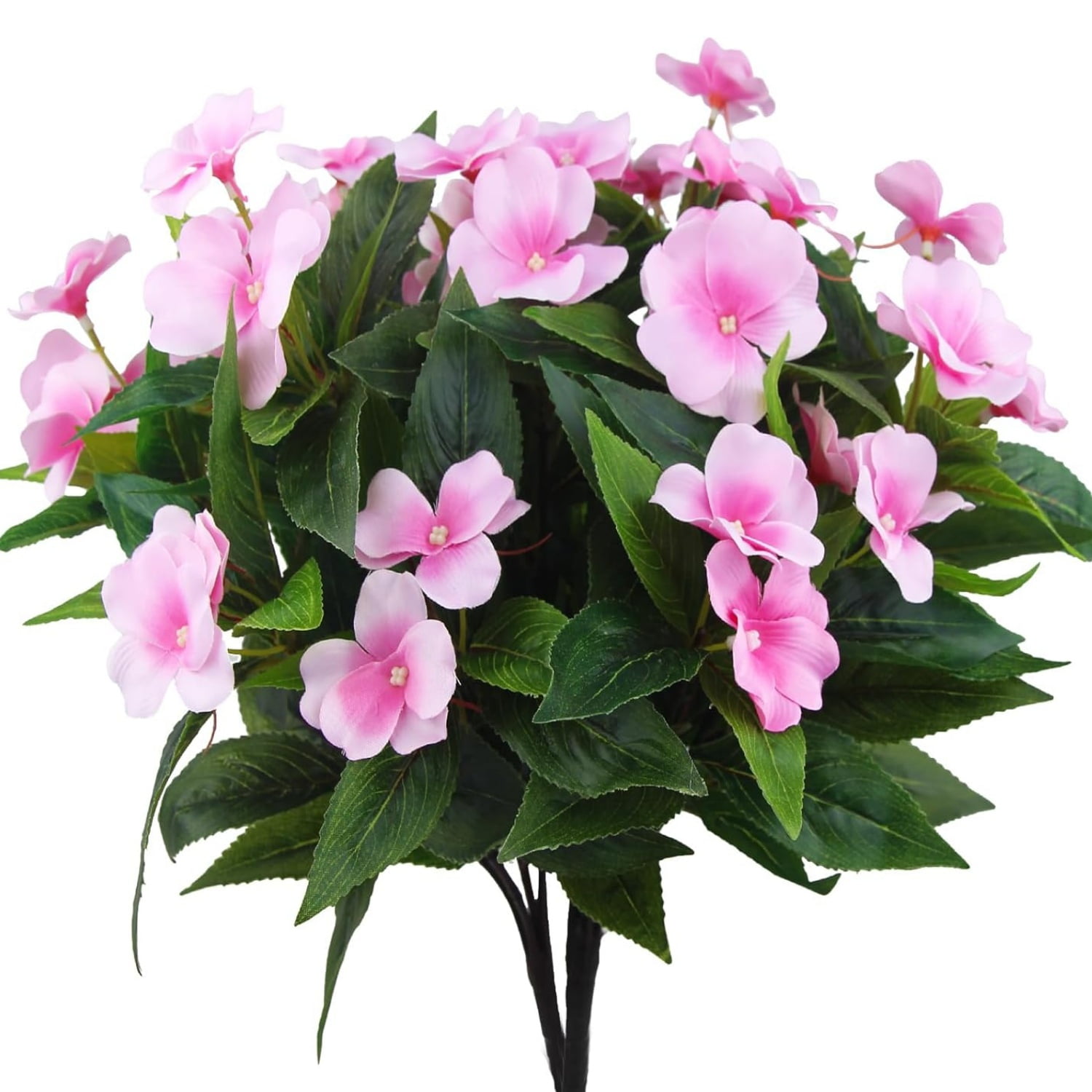 Artificial Flowers Outdoor Impatiens 4 Pcs 7 Branches Pink Flowers Fake Silk Flowers Impatiens Bushes Faux Flowers Bouquet for Wedding Table Centerpiece Holiday Home Decoration