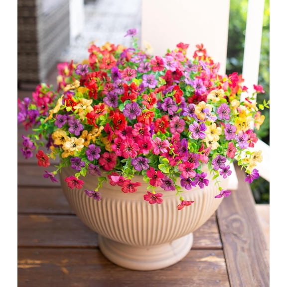 Artificial Flowers for Outdoor Indoor Garden Home Decoration, Faux Flower Daisy with Euc Leaves Fake Plants Greenery Boxwood Porch Patio, 12 Bundles (Mix Pink Red Purple Yellow)