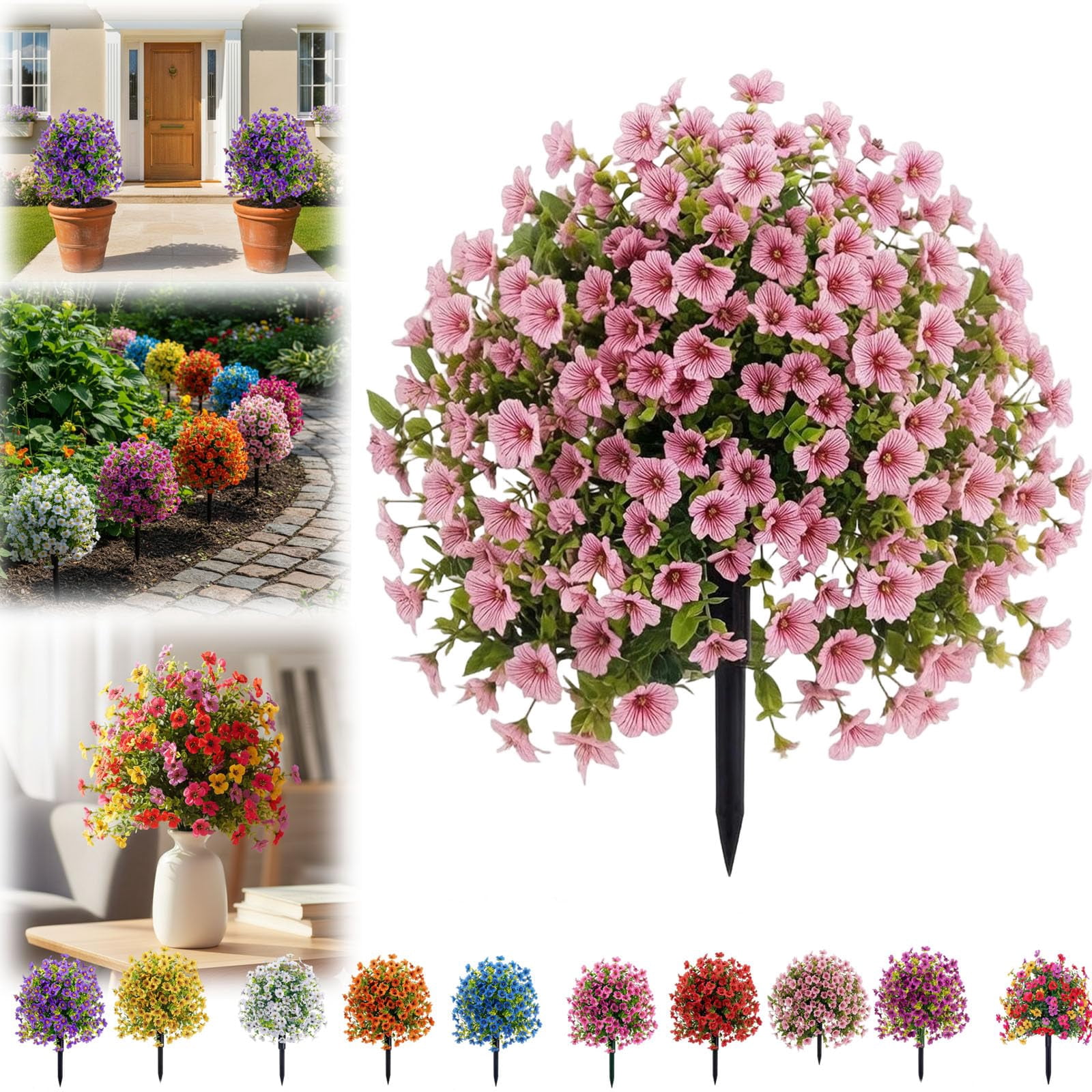 Artificial Flowers for Outdoor Indoor Garden Home Decoration,Spring Decoration with Spike, UV Resistant Faux Summer Plants, Fake Bushes Indoor Decor for Garden, Porch & Patio