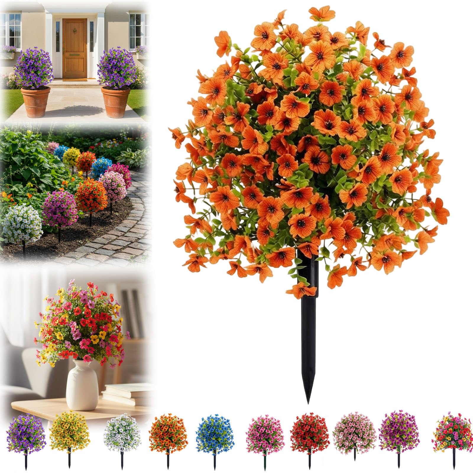 Artificial Flowers for Outdoor Indoor Garden Home Decoration,Spring Decoration with Spike, UV Resistant Faux Summer Plants, Fake Bushes Indoor Decor for Garden, Porch & Patio