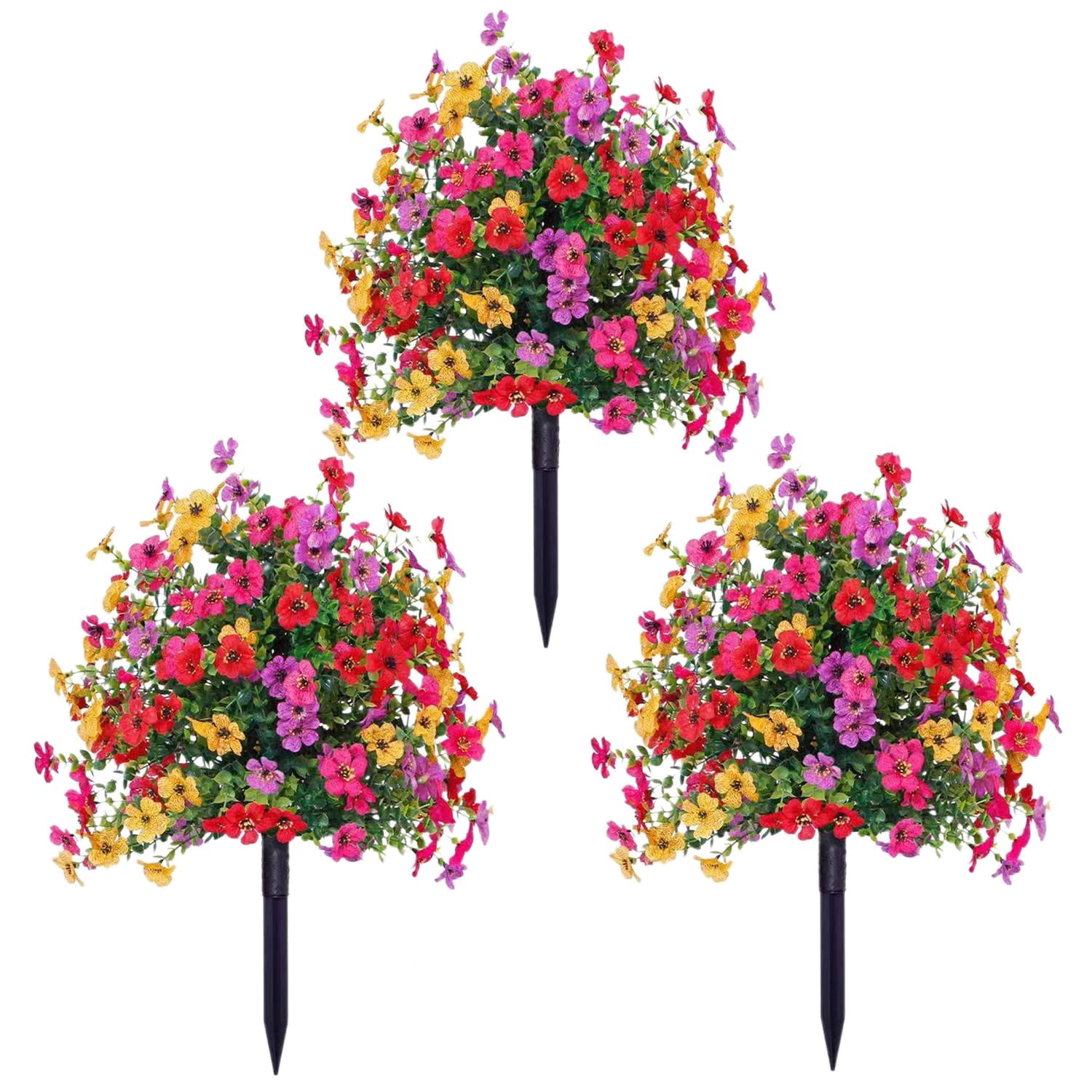 Artificial Flowers for Outdoor Indoor Garden Home Decoration, UV-Resistant Mixed Color Violets, Realistic Lifelike Look, Perfect for Porch, Patio, or Yard Display