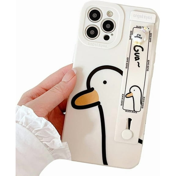 Compatible with iPhone Case,Cute Kawaii Cartoon Duck Wristband Strap Bracelet Chain Silicone Bumper Camera Lens Protection Soft Shockproof Cover Phone Case (Green,iPhone 12)
