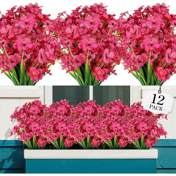 Artificial Flowers for Outdoor,No Fade Fake Plastic Flowers Faux Plants for Decoration Hanging Planters Indoor Outside Garden Porch Window Box Home Wedding Farmhouse