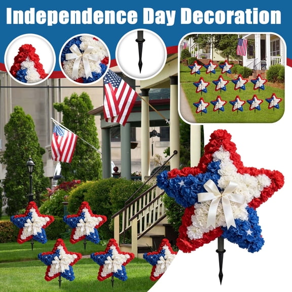 Artificial Flowers Outdoor Patriotic Star Shaped Carnation Flower Arrangement, Front Porch Lawn Cemetery Grave Yard Memorial Day 4ThofJuly Decor 1 Pc