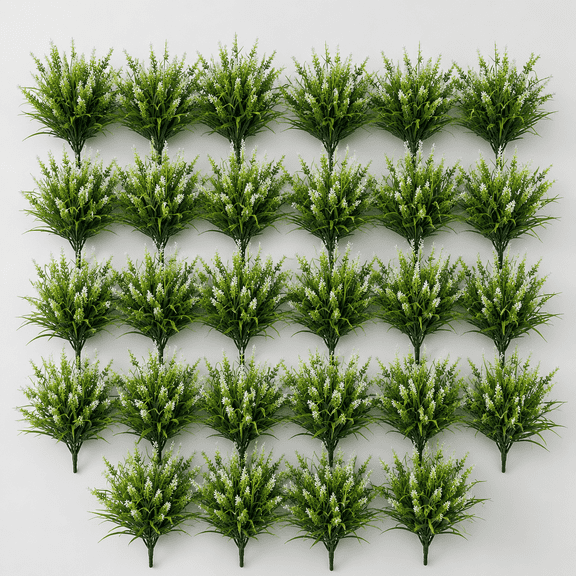 Artificial Flowers for Outdoor Plants 24Bundles Fake Lavender UV Resistant | Realistic Plastic Faux Monkey Grass for Greenery Outdoor Artificial Plants Garden Patio Front Porch for Decor (White)