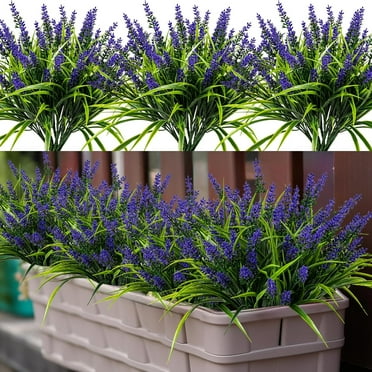 Artificial Flowers for Outdoor Plants 6 Bundles Fake Lavender Plastic Faux Monkey Grass for Verandah Window Garden Office Patio Front Porch UV Resistant for Planter