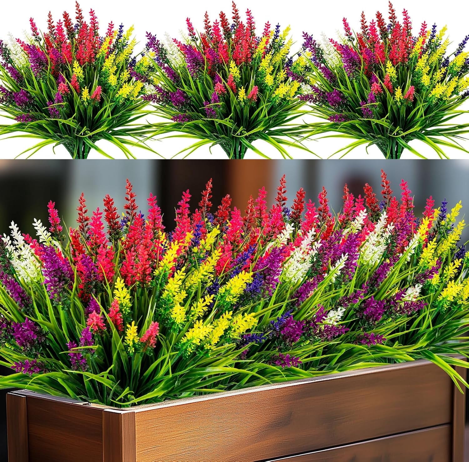 Artificial Flowers for Outdoor Plants 6 Bundles Fake Lavender Plastic ...
