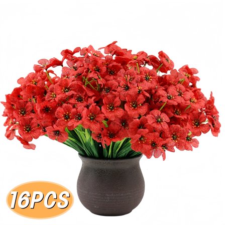 Artificial Flowers Outdoor Plants UV Resistant Fake Spring Summer Silk Flowers for Home Garden Porch Decor 16pcs Red