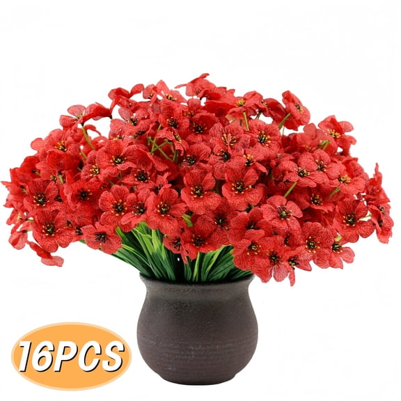 Artificial Flowers Outdoor Plants UV Resistant Fake Spring Summer Silk Flowers for Home Garden Porch Decor 16pcs Red