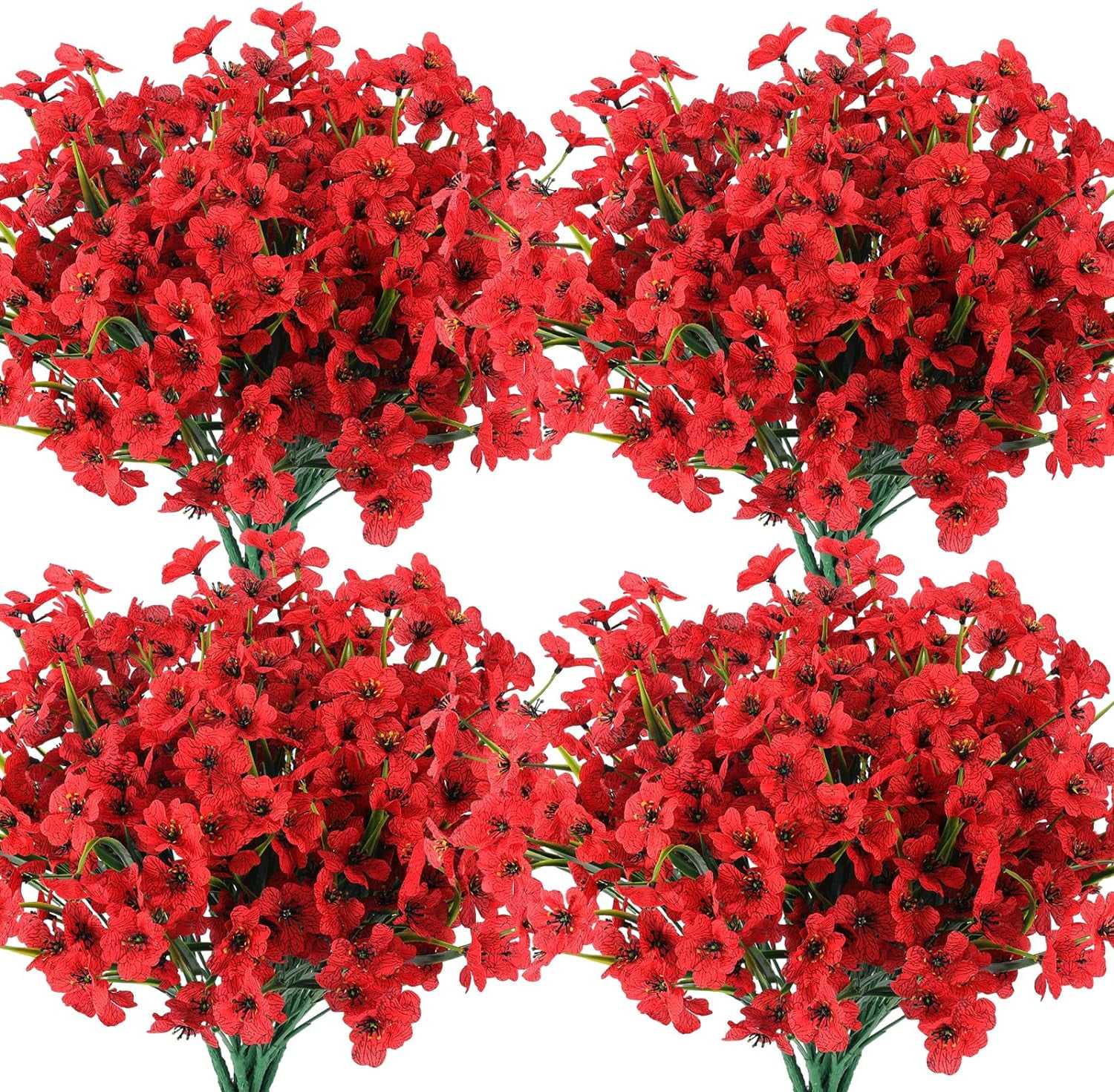 Artificial Flowers Outdoor Red Fake Flowers UV Resistant No Fade Faux Outdoor Plants Garden Porch Window Box Decorating (8, Red)