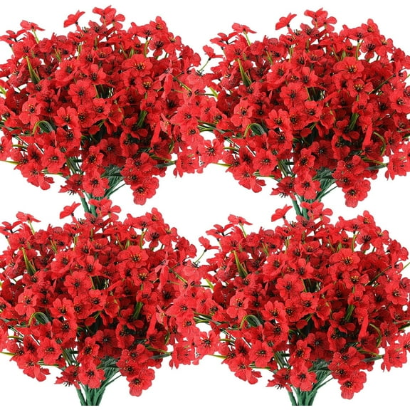 Artificial Flowers Outdoor Red Fake Flowers UV Resistant No Fade Faux Outdoor Plants Garden Porch Window Box Decorating (8, Red)