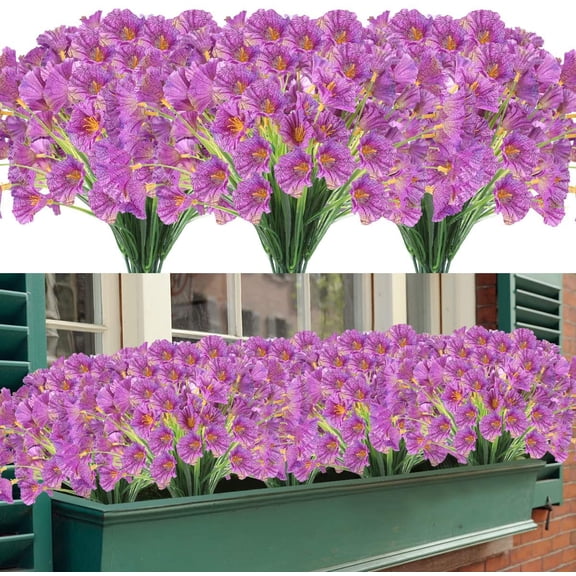 Artificial Flowers Outdoor UV Resistant Fake Flowers No Fade Faux Plastic Greenery Shrubs Garden Porch Window Box Decorating (Deep Red)