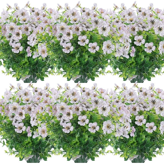 Artificial Flowers Outdoor UV Resistant Fake Plastic Plants Indoor Outside Hanging Plants Garden Porch Window Box Home Wedding Farmhouse Festive Shrub Decor (Purple)