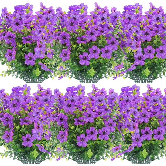 Artificial Flowers Outdoor UV Resistant Fake Plastic Plants Indoor Outside Hanging Plants Garden Porch Window Box Home Wedding Farmhouse Festive Shrub Decor (Purple)