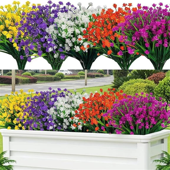 Artificial Flowers for Outdoor, UV Resistant Faux Fake Daffodil Flowers Real Touch Artificial Forget Me Not Flowers for Spring Summer Decoration Home Garden Porch Yard Home Decor,1 Bundle