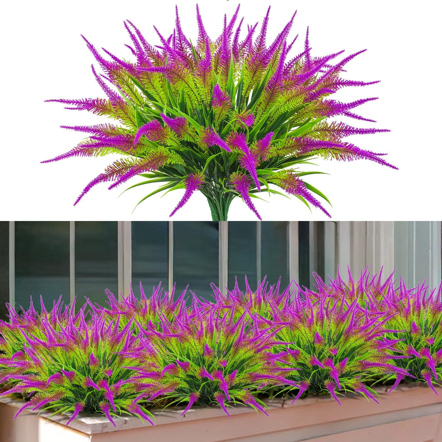 Artificial Flowers for Outdoors 10 Bundles Fake Monkey Grass Plants Outdoor Plastic Flower Outside Green Leaf Decoration for Patio Pot Décor (10 Bundle Rose Red Flowers)