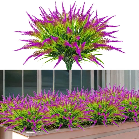 Artificial Flowers for Outdoors 10 Bundles Fake Monkey Grass Plants Outdoor Plastic Flower Outside Green Leaf Decoration for Patio Pot Dcor (10 Bundle Rose Red Flowers)