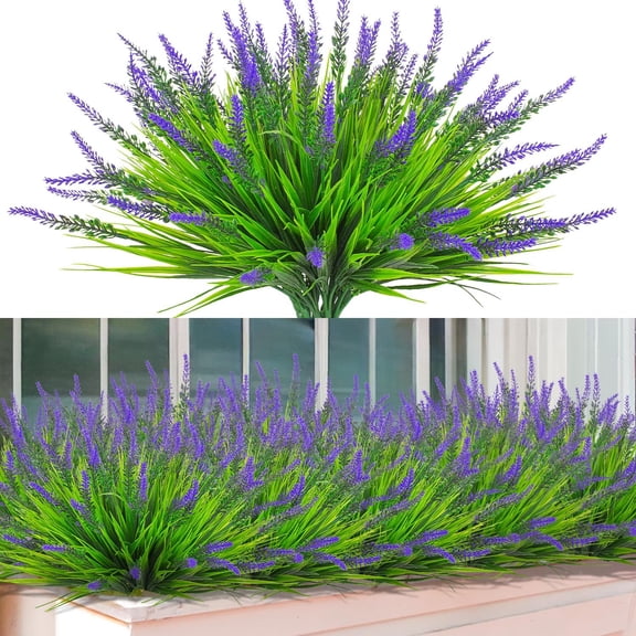 Artificial Flowers for Outdoors 10 Bundles Fake Monkey Grass Plants Outdoor Plastic Purple Flower Outside Green Leaf Decoration for Patio Pot Dcor (10 Bundle Purple Flowers)