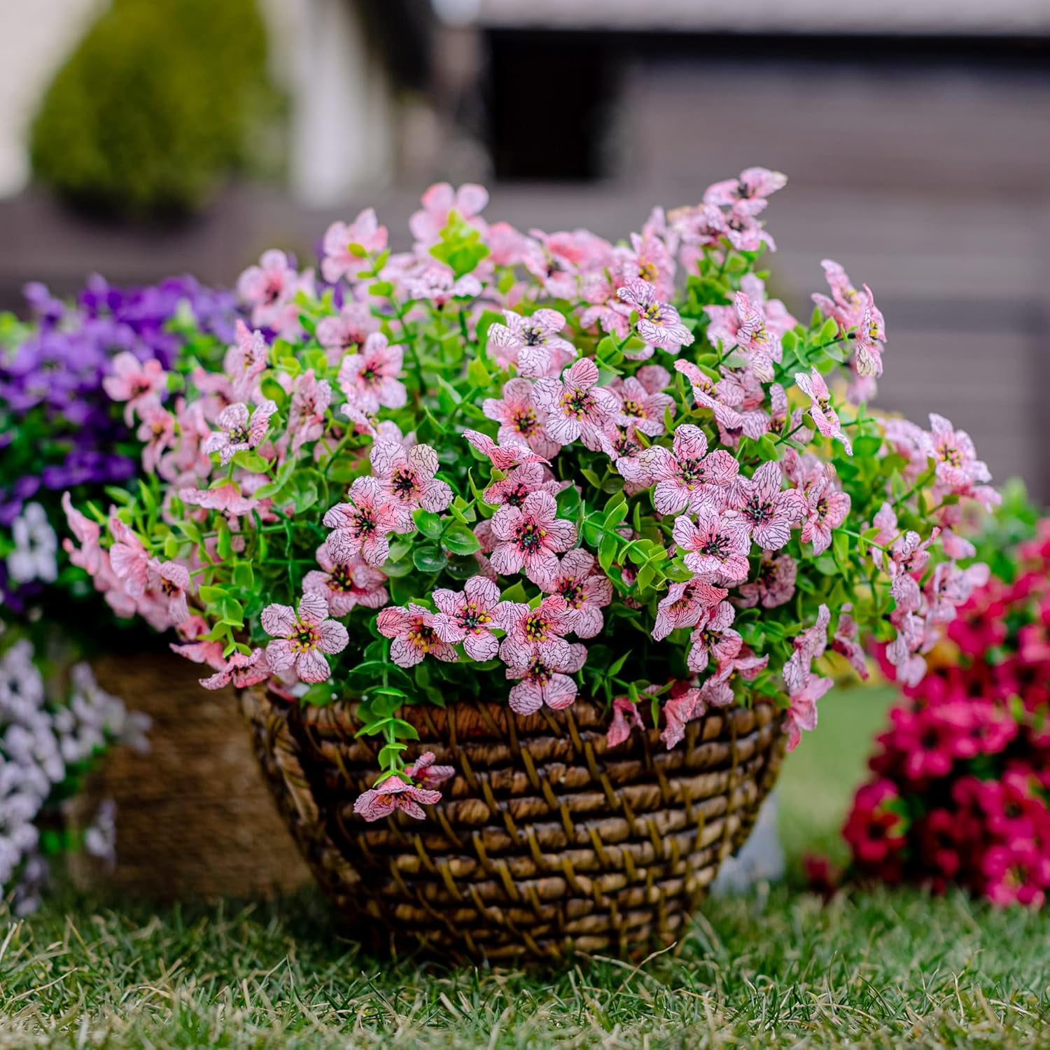 Artificial Flowers for Outdoors, 12 Bundles Artificial Plants & Flowers Outdoor, UV Resistant Faux Flowers Outdoor Fake Flowers for Outside Porch Window Box Decoration
