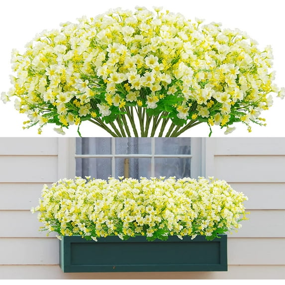Artificial Flowers for Outdoors, 12 Bundles Fake Flowers Bulk UV Resistant Daisy Flowers Plastic Greenery Shrub Plant Window Box Flowers for Wedding Garden Home Porch Summer Decor White