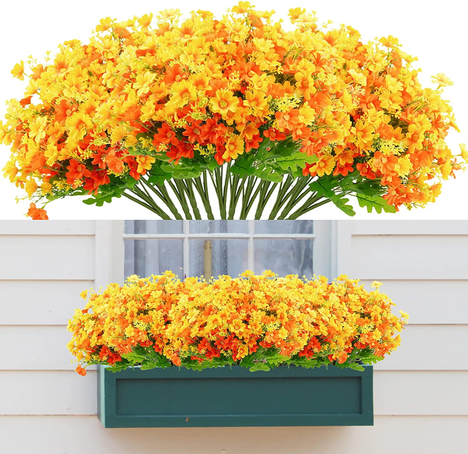 Artificial Flowers for Outdoors, 12 Bundles Fake Flowers Bulk UV Resistant Daisy Flowers Plastic Greenery Shrub Plant Window Box Flowers for Wedding Garden Home Porch Summer Decor White