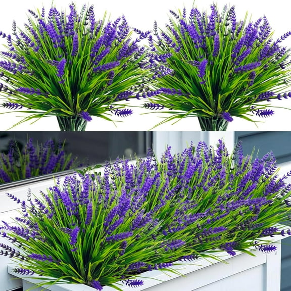 Artificial Flowers for Outdoors, 12 Bundles Fake Lavender Flowers UV Resistant Plastic Plants Faux Purple Monkey Grass for Home Porch Garden Window Box Indoor Outdoor Decorations