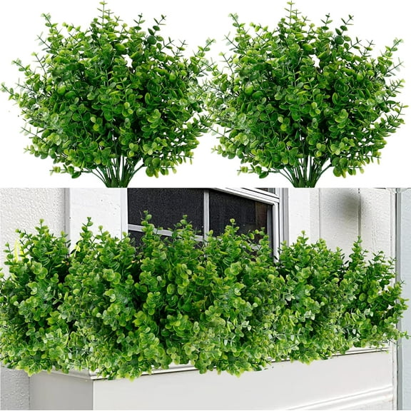 Artificial Flowers for Outdoors 12 Bundles UV Resistant Boxwood Shrubs Artificial Euc Fake Plants Faux Plastic Greenery for Farmhouse Garden Indoor Outdoor Home Wedding Decoration
