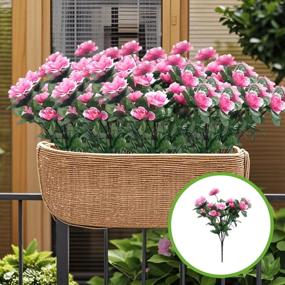 Artificial Flowers for Outdoors, 13.77" Fake Azalea Flower Outside, Faux Rhododendron Flowers UV Resistant No Fade Spring Floral for Home Porch Patio Garden Balcony Walkway Wedding Party Decor