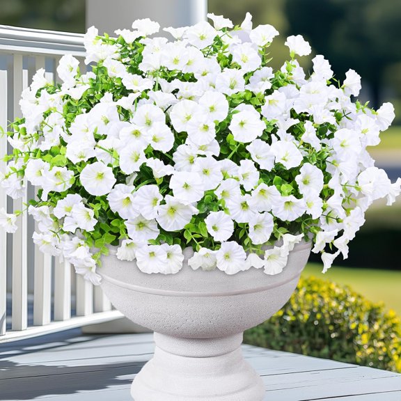 Artificial Flowers for Outdoors, 14 Bundles Fake Outdoor Flowers, UV Resistant Artificial Plants & Flowers for Decoration, White Realistic Morning Glory for Outdoor Porch Garden Decoration