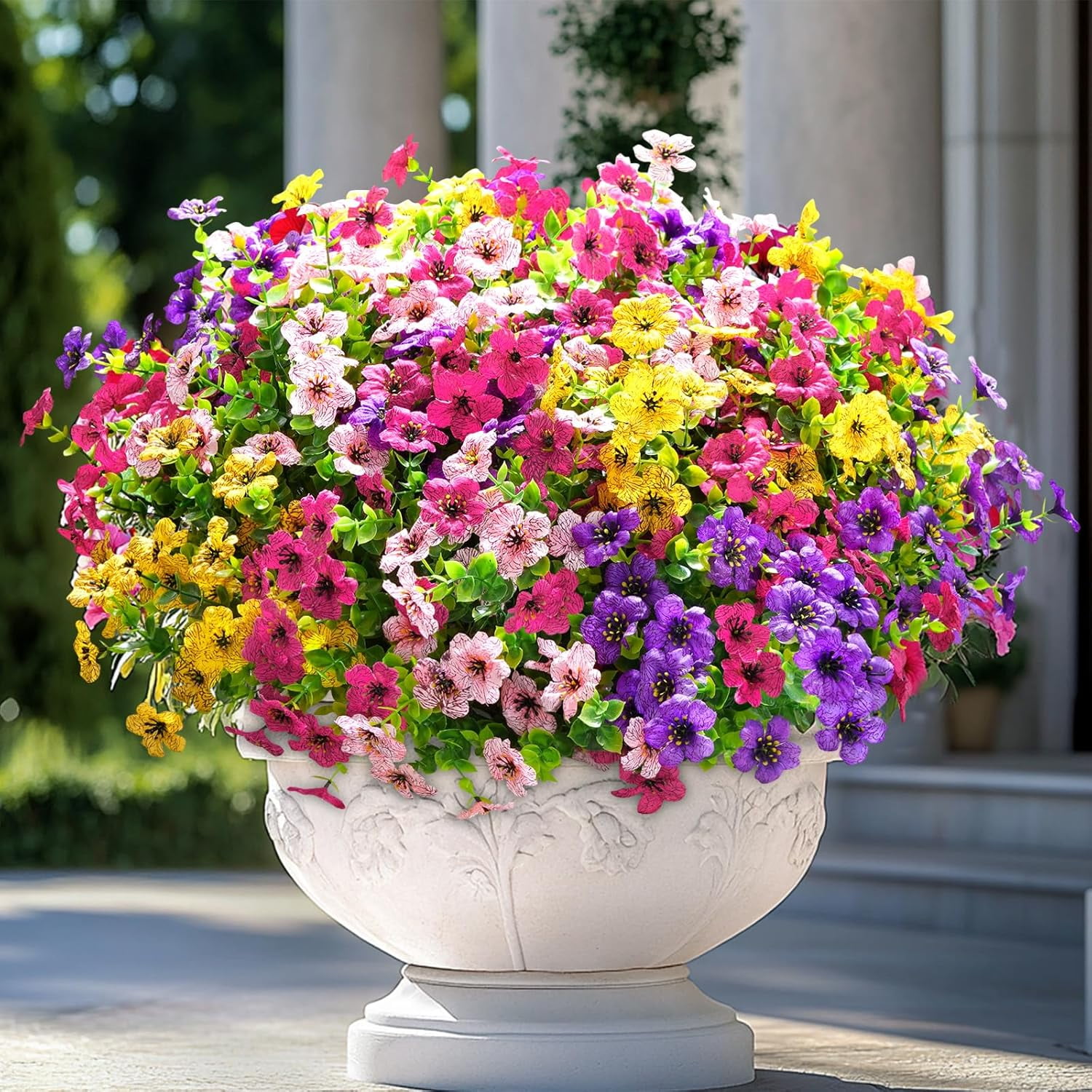 Artificial Flowers for Outdoors, 18 Bundles Mixed Colors Fake Outdoor Flowers for Decoration, UV Resistant Realistic Artificial Flowers Plants for Outside Planters Garden Porch Patio Decor