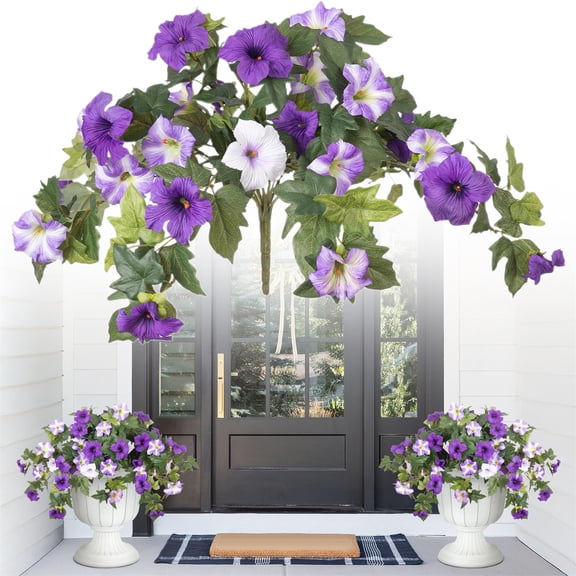Artificial Flowers for Outdoors 1PCS Spring Faux Morning Glory Look Real Silk Flowers for Outside Planter UV Resistant Fake Flowers for Home Garden Balcony Yard Porch Deco Purple