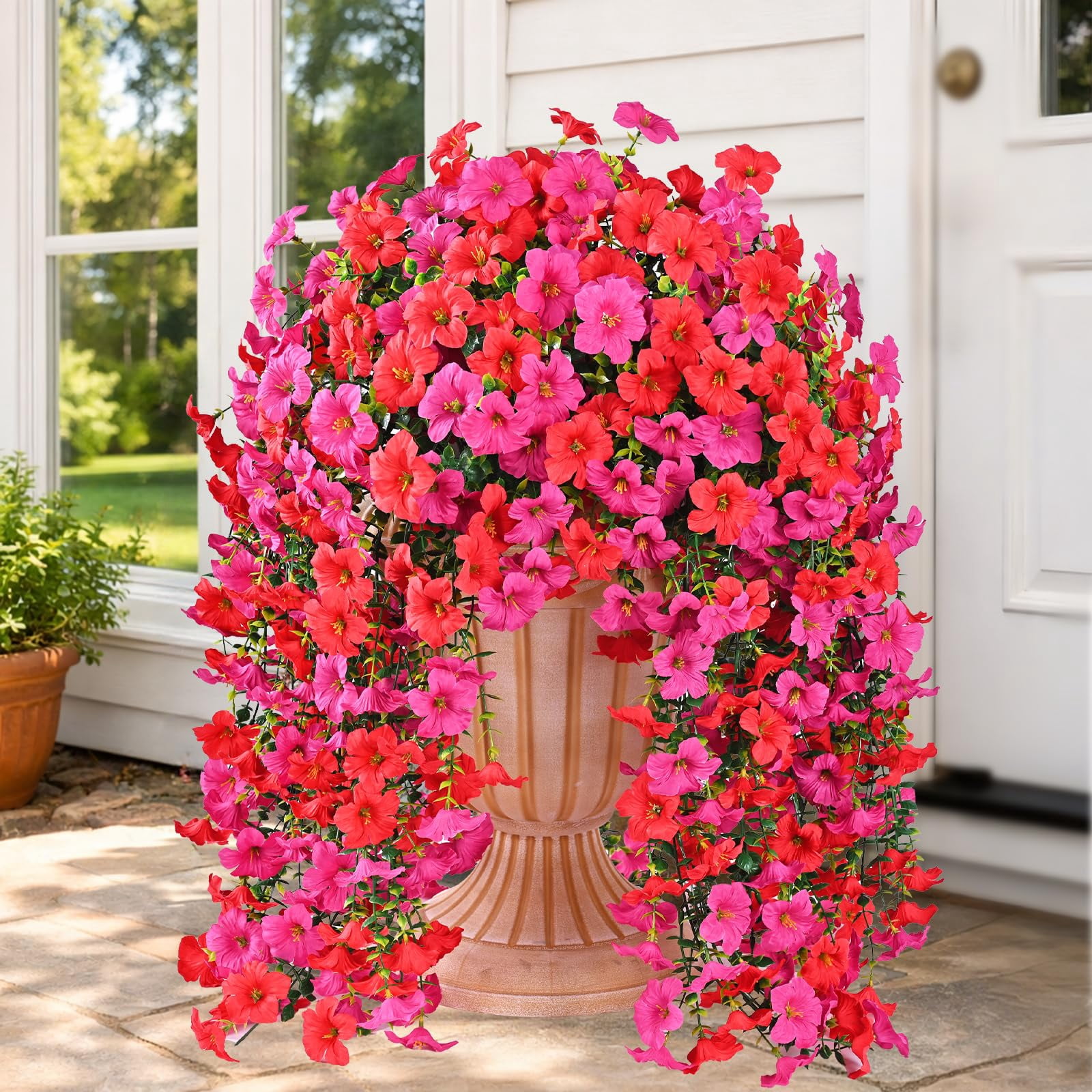Artificial Flowers for Outdoors, 2 PCS Full UV Resistant Artificial Outdoor Flowers, Large Size Faux Flowers for Outdoor planters Fake Hanging Flowers Plants for Porch, Front Door, Garden