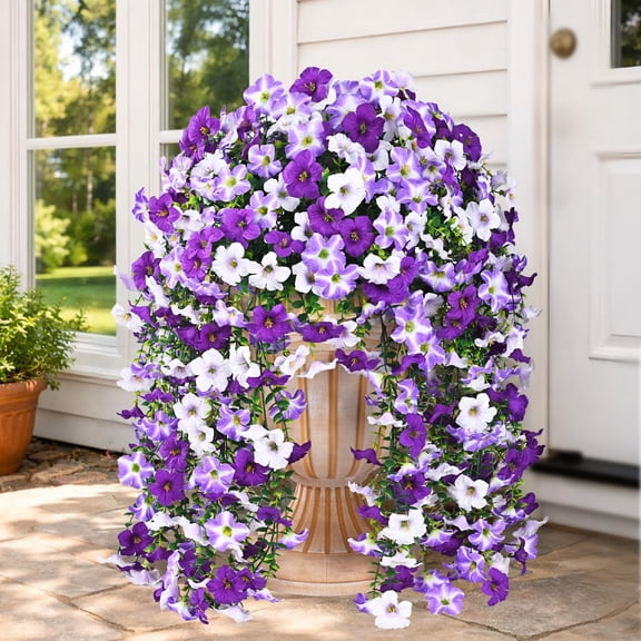 Artificial Flowers for Outdoors, 2 PCS Full UV Resistant Artificial Outdoor Flowers, Large Size Faux Flowers for Outdoor planters Fake Hanging Flowers Plants for Porch, Front Door, Garden
