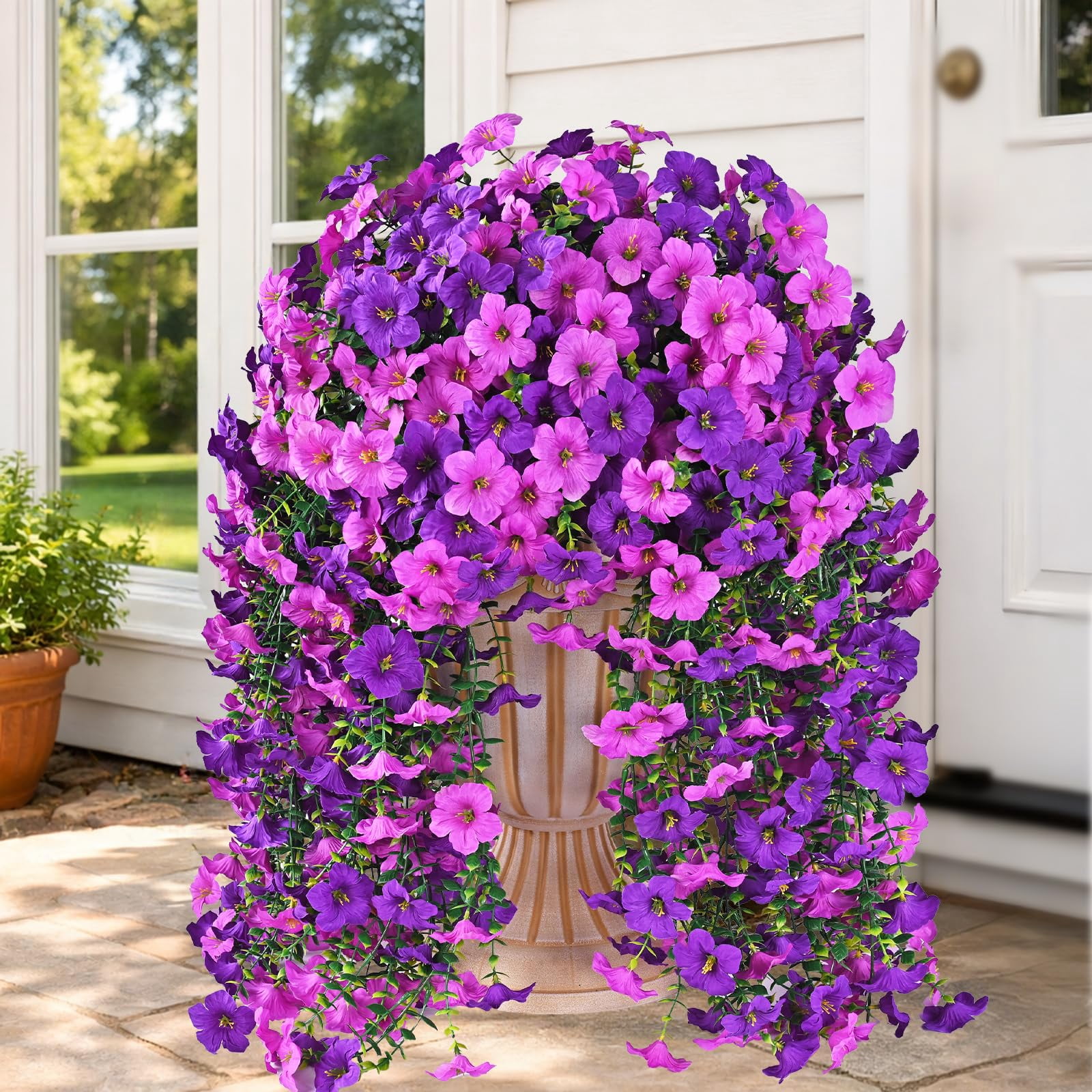 Artificial Flowers for Outdoors, 2 PCS Full UV Resistant Artificial Outdoor Flowers, Large Size Faux Flowers for Outdoor planters Fake Hanging Flowers Plants for Porch, Front Door, Garden