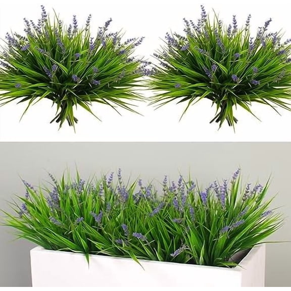 Artificial Flowers for Outdoors 24 Bundles Fake Monkey Grass Plants Outdoor Plastic Purple Flower Outside Green Leaf Decoration for Patio Pot Décor (24 Bundle Purple Flowers)
