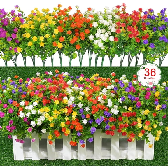 Artificial Flowers for Outdoors, 3Artificial Plants Outdoor, Fake Flowers, UV Resistant Faux Plants, Fake Outdoor Plants for Garden Porch Window Box Indoor Home Decor, Mix Color