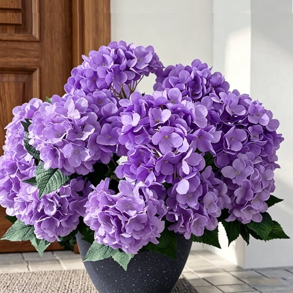 Artificial Flowers for Outdoors – 3PCS Fake Silk Hydrangea Stems, UV Resistant Realistic Faux Plants, 5 Large Flower Heads per Stem, for Wedding Bouquets Party Centerpieces Home Garden Decor (Purple)