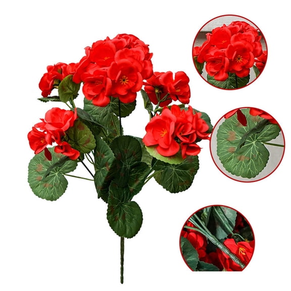 Artificial Flowers for Outdoors 4 Pack Artificial Flowers for Outdoors 14'' Red Geranium Silk Flowers Outdoor UV Resistant Garden Plants Bush Faux Flowers for Home Wedding Kitchen Decor (Red)
