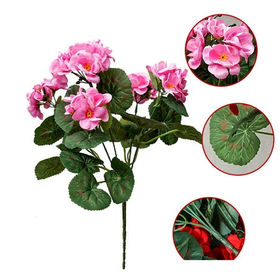 Artificial Flowers for Outdoors 4 Pack Artificial Flowers for Outdoors 14'' Red Geranium Silk Flowers Outdoor UV Resistant Garden Plants Bush Faux Flowers for Home (Light Purple)