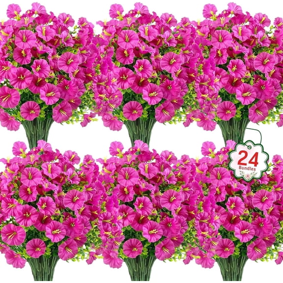 Artificial Flowers for Outdoors, 8 Bundles Fake Outdoor Flowers, UV Resistant Artificial Plants & Flowers for Decoration, Fuchsia Realistic Morning Glory for Outdoor Porch Garden Decoration