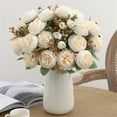 thumbnail image 1 of Artificial Flowers for Outdoors Artificial Flowers Silk Peony Bouquet Home Living Room Decoration Simulation Flower Tea Bud Peonies Green Plant Party Decor (White), 1 of 7