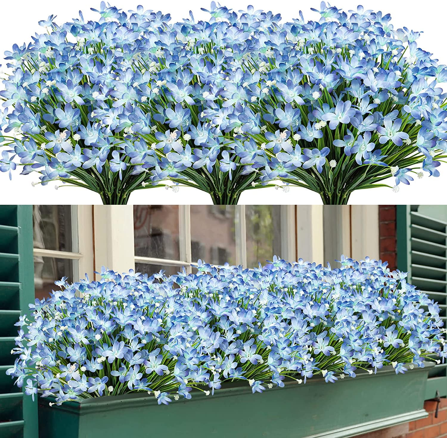 Artificial Flowers for Outdoors Daffodils Fake Flowers Plants UV Resistant Faux Greenery Plastic Shrubs for Garden Porch Window Box Wedding Home Decor, Blue