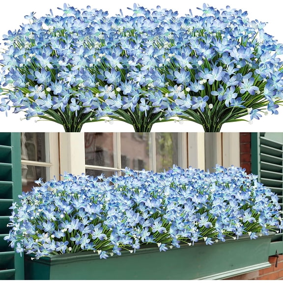 Artificial Flowers for Outdoors Daffodils Fake Flowers Plants UV Resistant Faux Greenery Plastic Shrubs for Garden Porch Window Box Wedding Home Decor, Blue