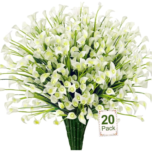Artificial Flowers for Outdoors Fake Calla Lily Flowers Faux Plastic Flowers UV Resistant Spring Summer Flowers for Garden Porch Patio Window Box Office Table Home Decorations, White