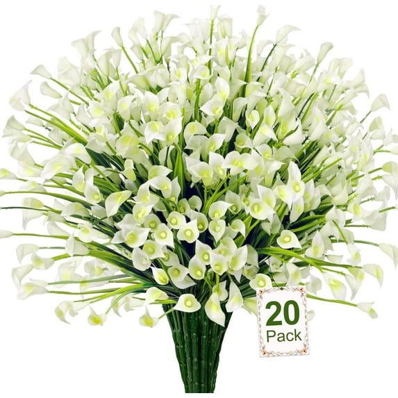 Artificial Flowers for Outdoors Fake Calla Lily Flowers Faux Plastic Flowers UV Resistant Spring Summer Flowers for Garden Porch Patio Window Box Office Table Home Decorations, White