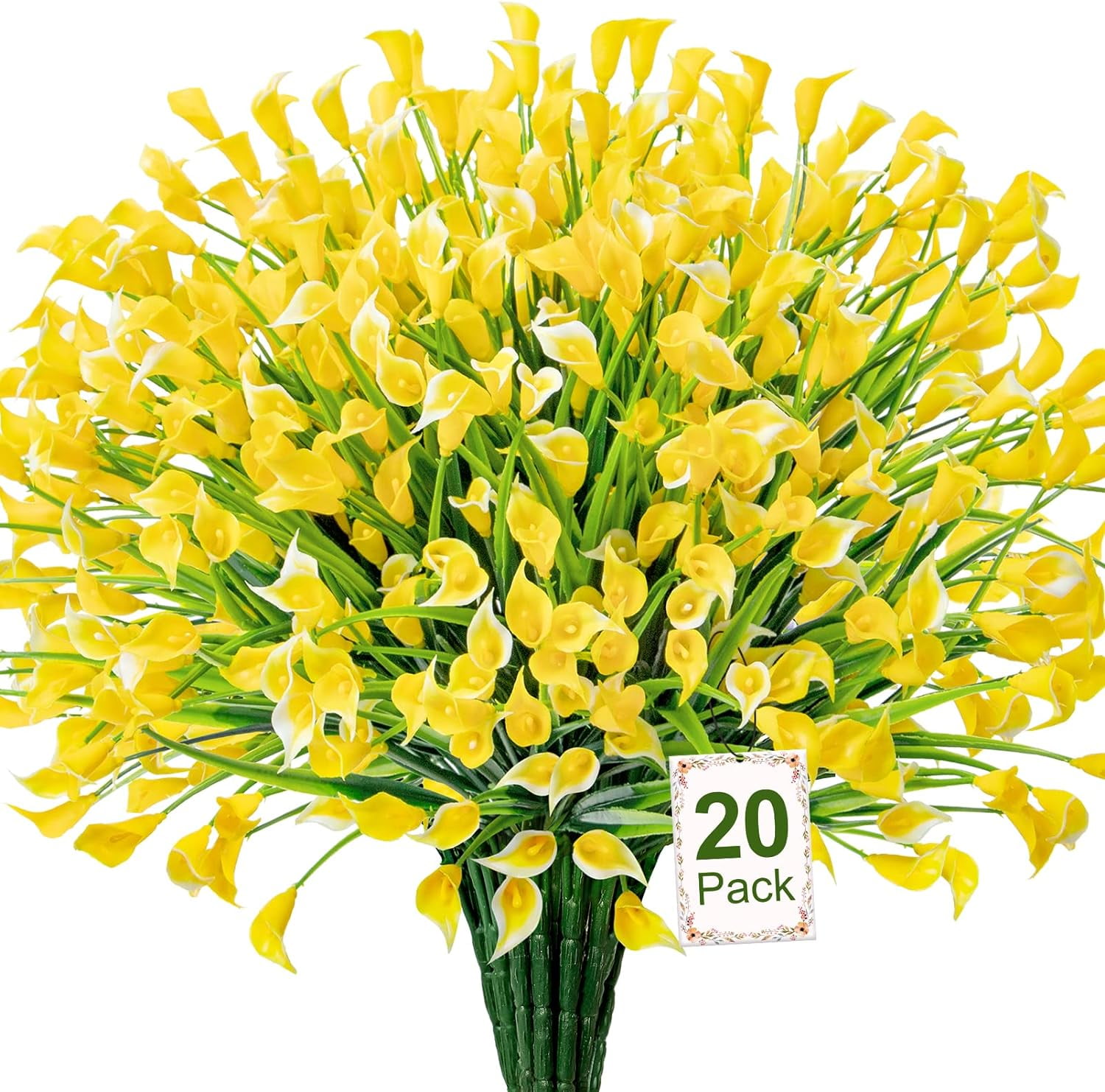 Artificial Flowers for Outdoors Fake Calla Lily Flowers Faux Plastic Plants UV Resistant Spring Summer Flowers for Garden Porch Patio Office Window Box Table Home Decorations, Yellow