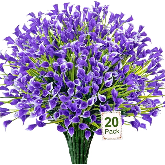 Artificial Flowers for Outdoors Fake Calla Lily Flowers Faux Plastic Plants UV Resistant Spring Summer Flowers for Garden Porch Patio Office Window Box Table Home Decorations, Purple