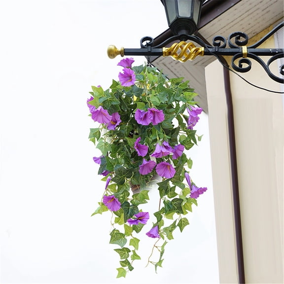Artificial Flowers for Outdoors, Fake Flowers, Faux Flowers for Outdoor Planters, Artificial Morning Glory Vines, Fade Resistant Fake Hanging Flowers for Indoor Outdoor Purple 1Pcs